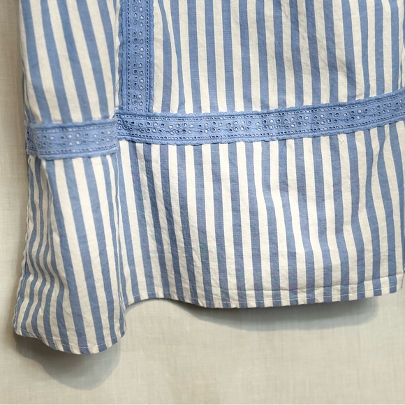 Lands End - Cotton Poplin Split-Neck Dress Sz LP - Chicory Blue Stripe - Picture 6 of 15